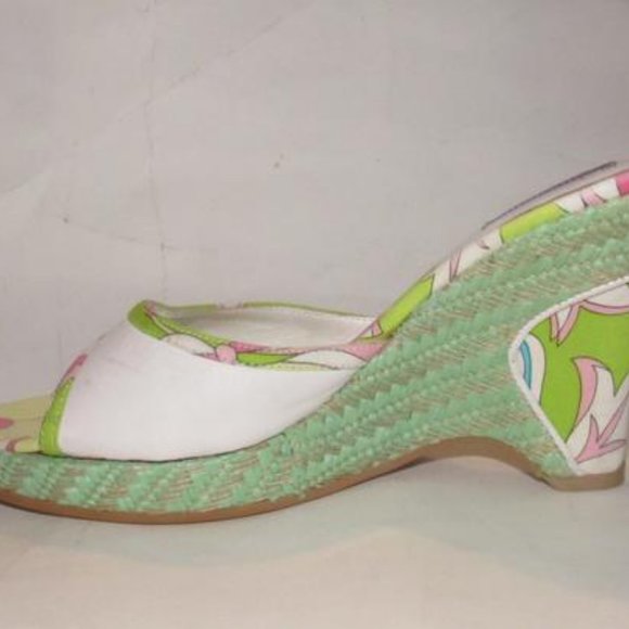 Pucci White Leather & Colorful Floral Mule Wedges! - Picture 11 of 12